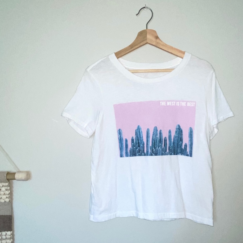 Aerie + Oversized + Crop Top + Graphic Tee + White + Size: Medium
